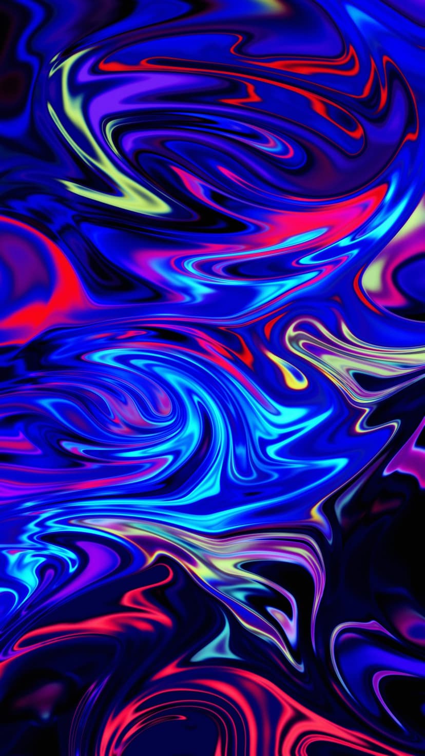 Swirling patterns of blue, pink, and yellow liquid merge together in a vibrant, energetic composition.