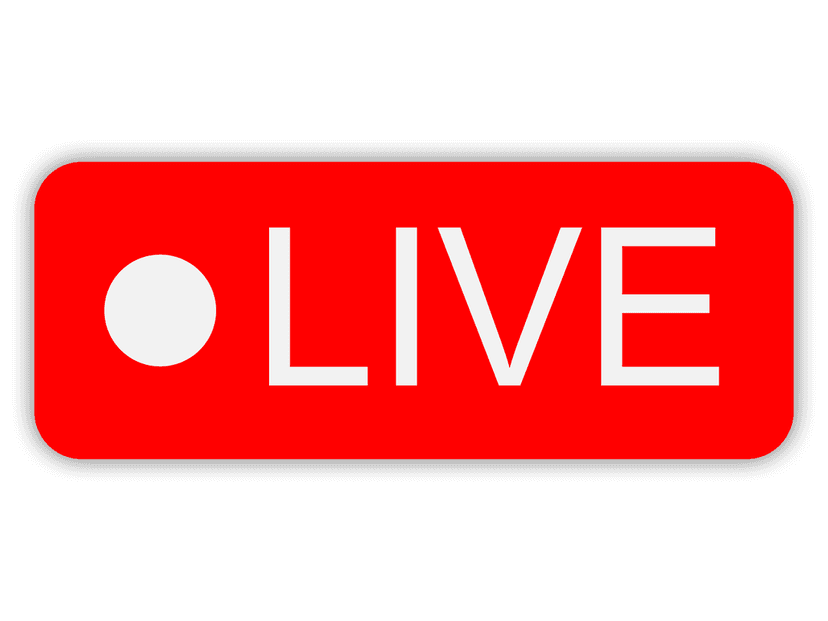 YouTube live stream icon showing a red rounded rectangle with a white play symbol and bold capital white letters.