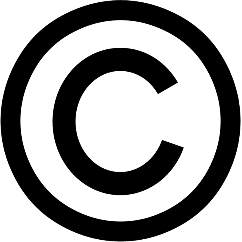 Black copyright symbol in circular frame features sharp minimalist edges over a transparent background layer.