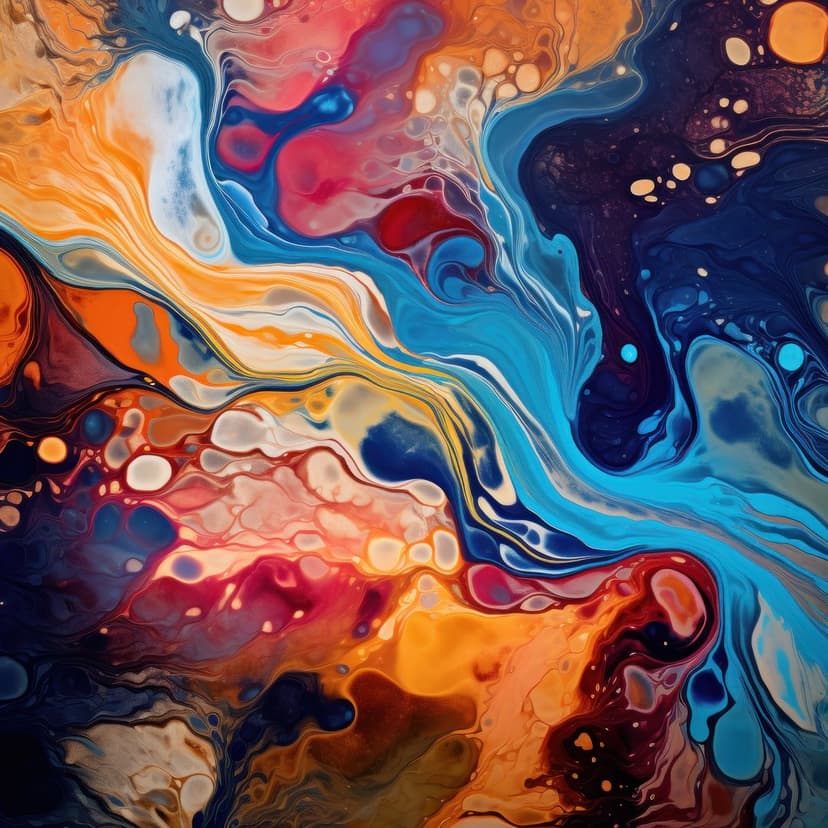 Deep blue and fiery orange liquid pigments collide in a textured, swirling cosmic marble pattern composition.