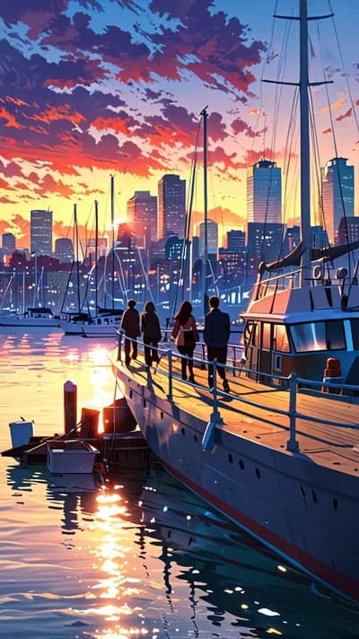Romantic Sunset Harbor Silhouette Phone Wallpaper