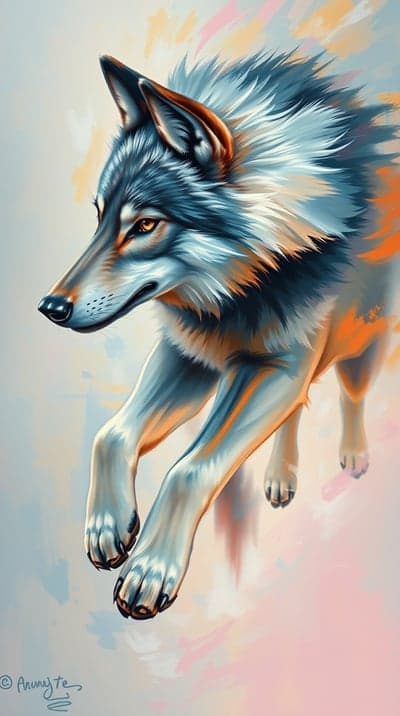 Majestic Jumping Wolf with Fire Accents Mobile Backdrop