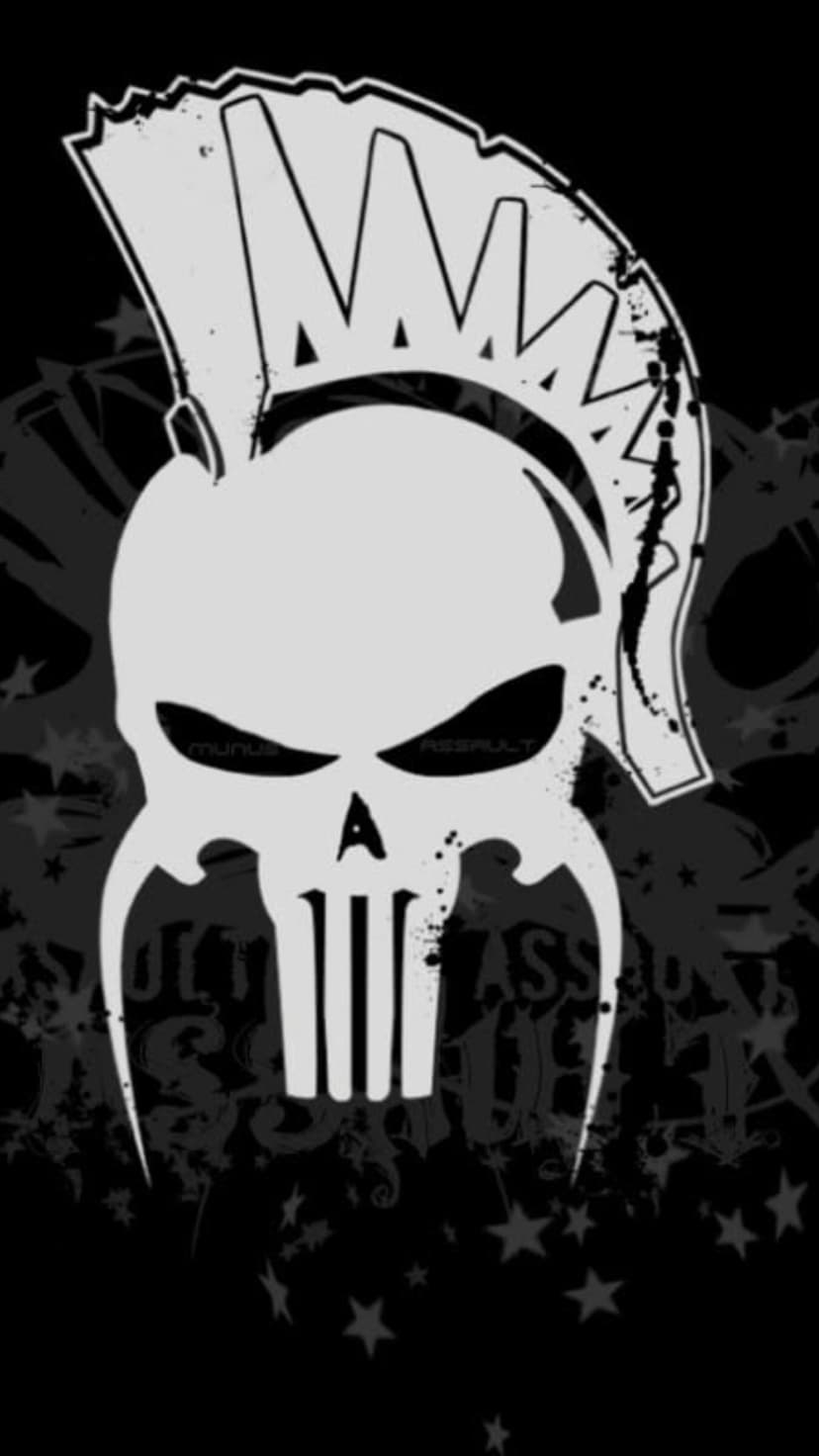 Punk skull with a tall mohawk and bar teeth centered on a dark textured background with stars and typography.