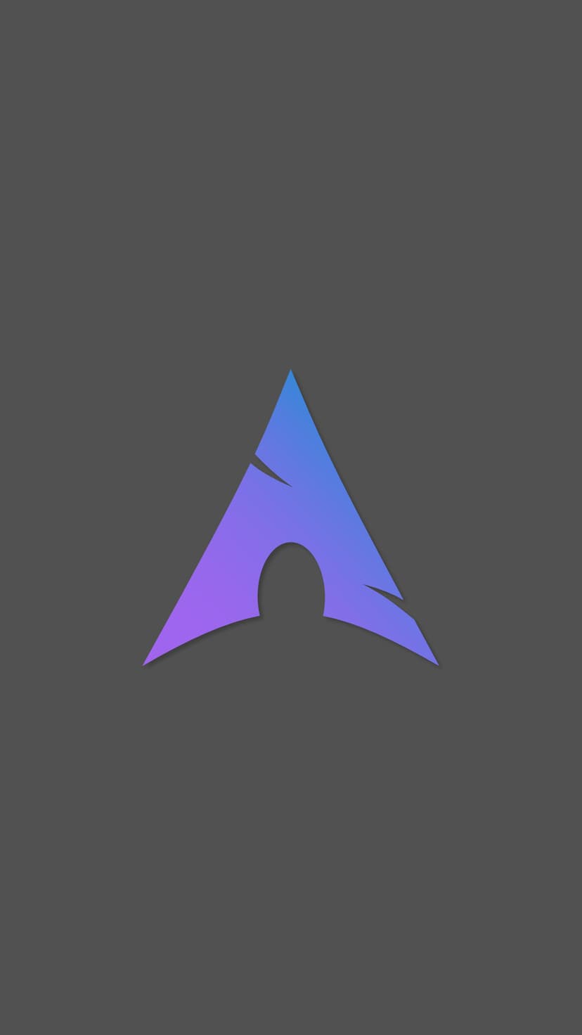 Arch Linux logo with blue and purple gradient centered on a solid dark gray vertical background for mobile use.