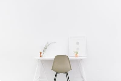 Minimalist desk with chair and abstract art