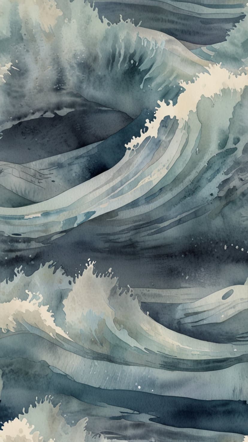 Crashing navy ocean waves with white frothy foam and dark gray spray in a misty and textured maritime scene.