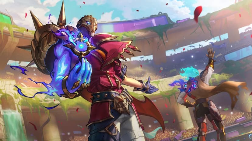 Jhin marksman character holding a long-range mechanical weapon during a dynamic action sequence with dark lighting.