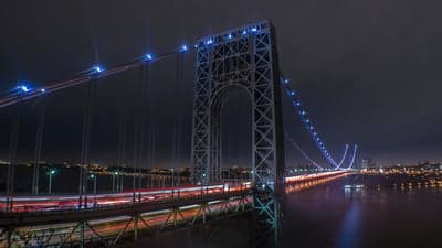 George Washington Bridge at Night with Light Trails