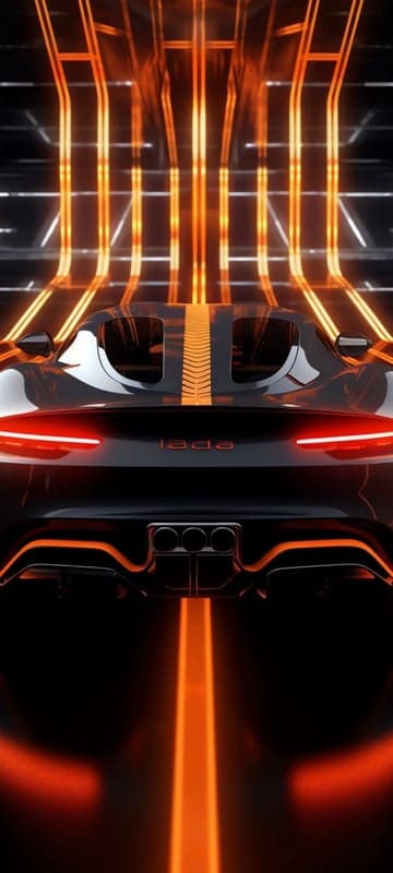 Futuristic Lada sports car with glowing orange accents