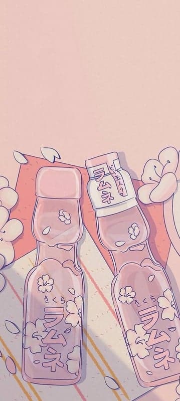 Pink Ramune Bottles with Cherry Blossoms Wallpaper