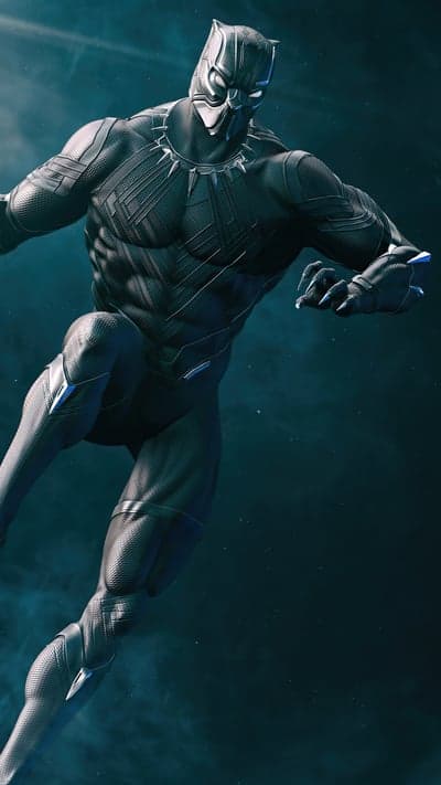Black Panther in Dynamic Pose Against Dark Background