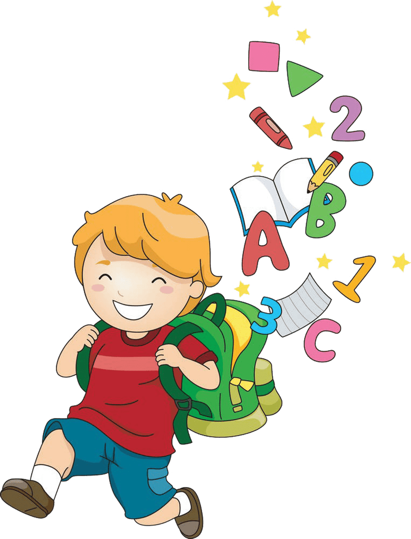 Student vector characters in colorful clothing stand side by side against a transparent background.