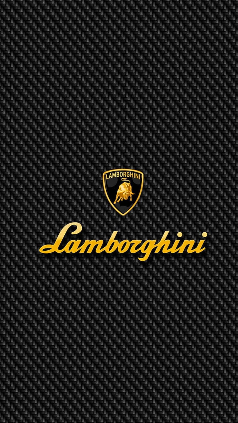 Lamborghini gold shield logo and script text centered on a black woven carbon fiber texture background.
