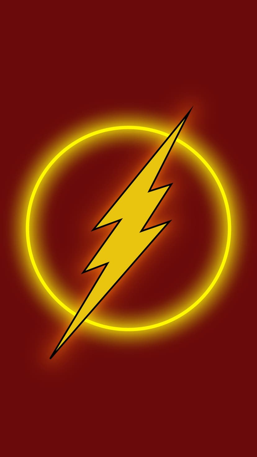 Yellow lightning bolt logo centered in a neon ring over a dark red backdrop for a mobile screen interface.