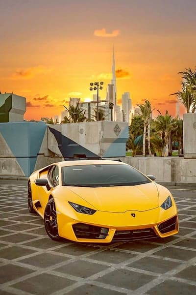 Yellow Supercar in Dubai Sunset High-Res Phone Background