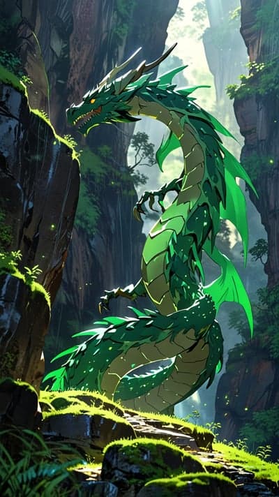 Ancient Emerald Dragon in Misty Jungle Tablet Wallpaper