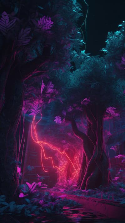Bioluminescent Pink and Turquoise Neon Jungle Backdrop