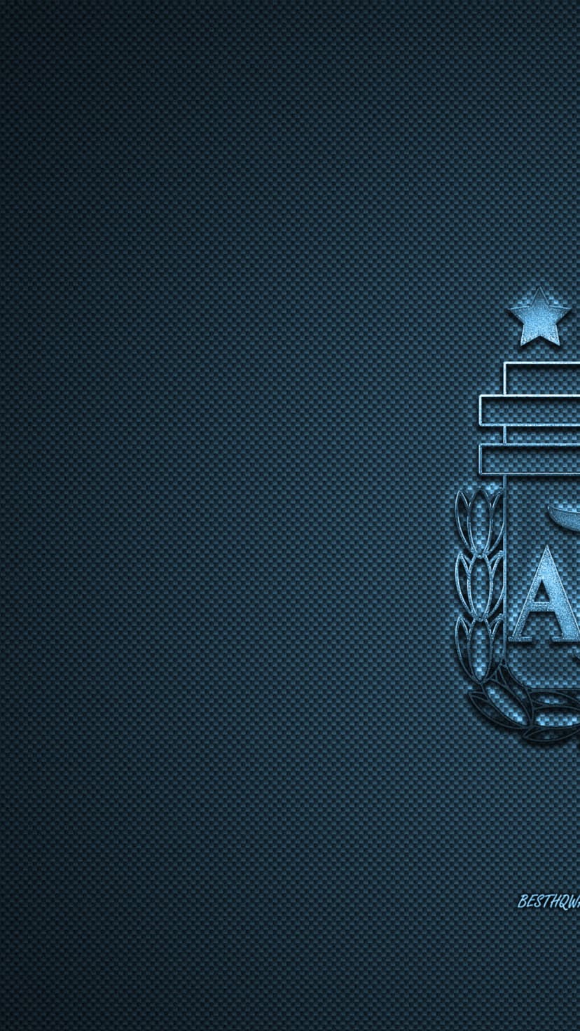 Argentina football crest rendered in metallic blue centered on a dark charcoal woven pattern background.