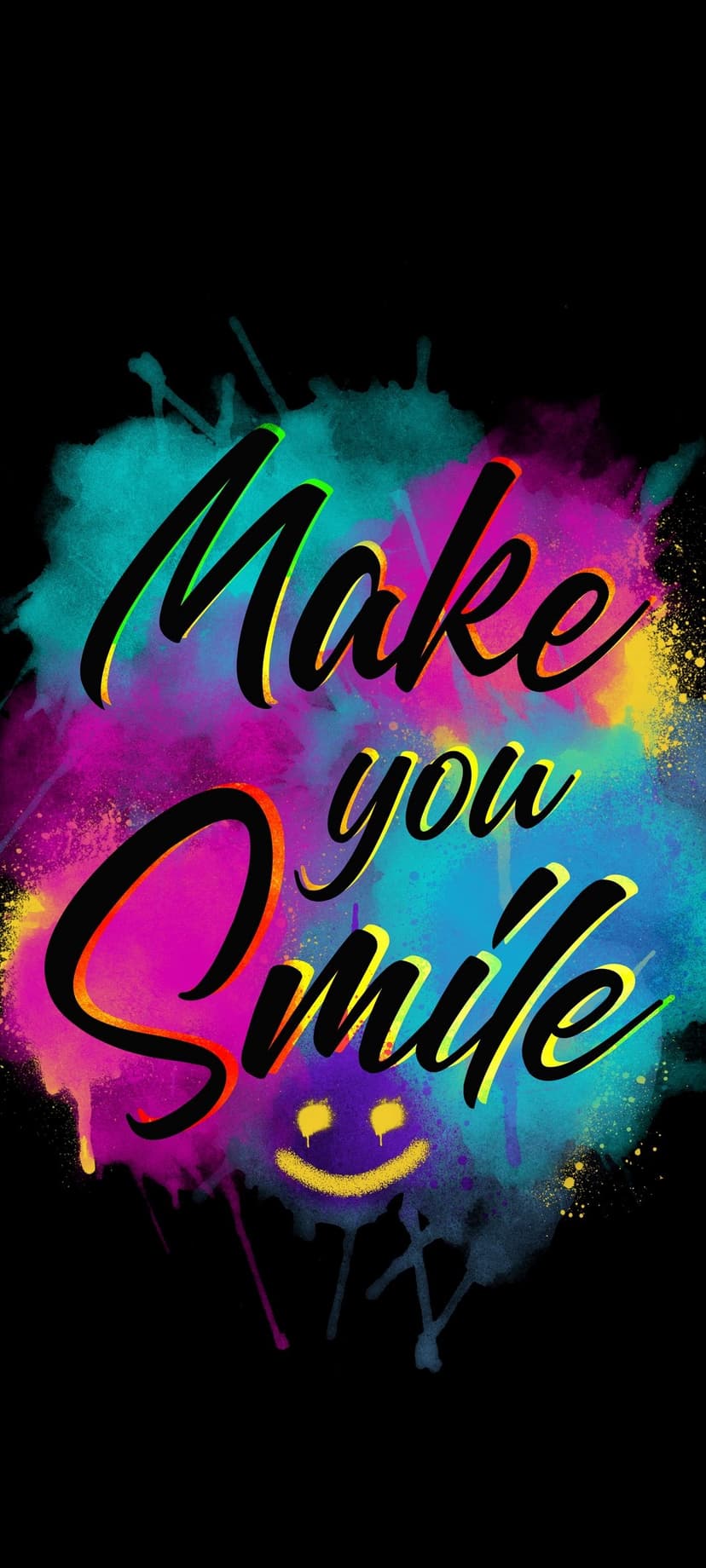 Make You Smile graffiti in black bubble letters with neon pink and yellow outlines next to a yellow smiley face.