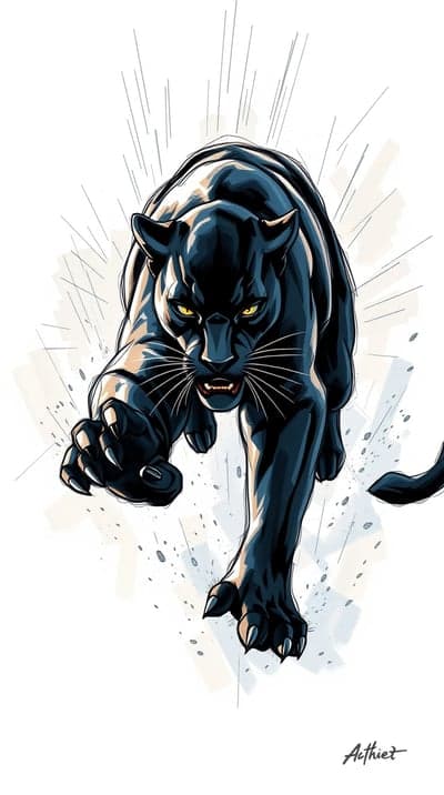 Intense Black Panther Illustration Mid-Pounce