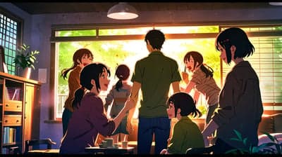Anime Family Gathering by Sunny Window
