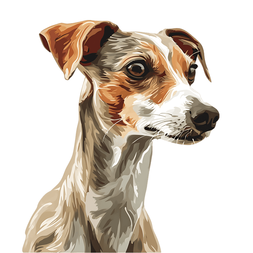 Jack Russell Terrier portrait features sharp fur details and pricked ears against a solid black background.