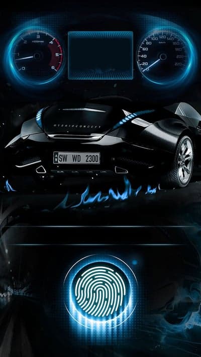 Futuristic Car Dashboard and Fingerprint Scan
