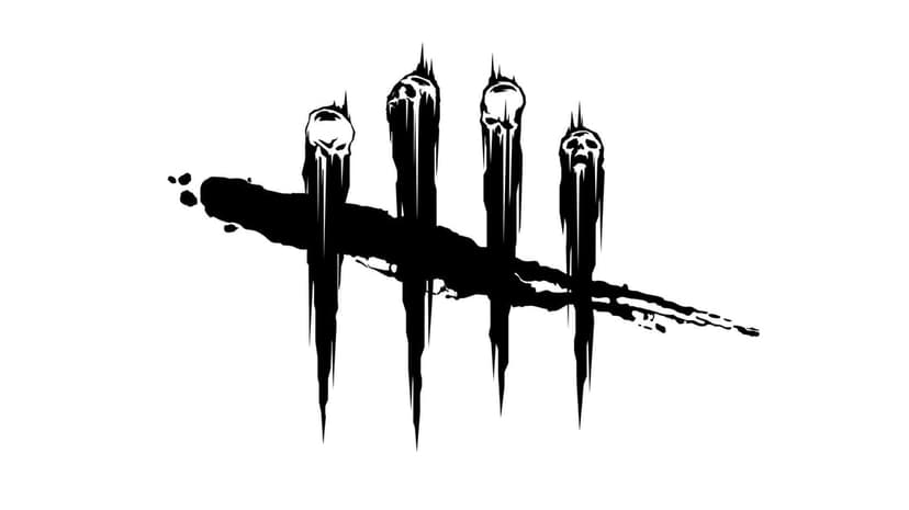 Black ink splatter tally marks with four small skulls on a white background from the game Dead by Daylight.