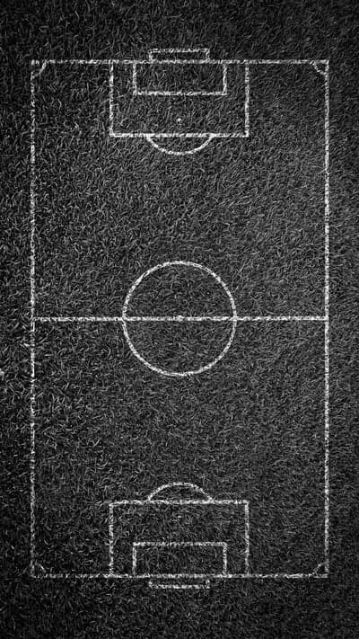 Overhead view of a black and white soccer field