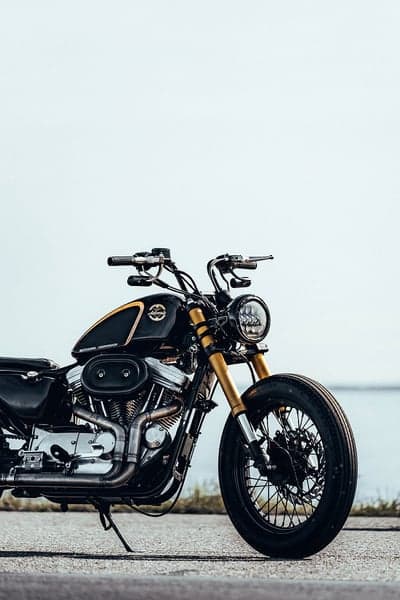 Custom Black Harley Davidson Motorcycle by the Water