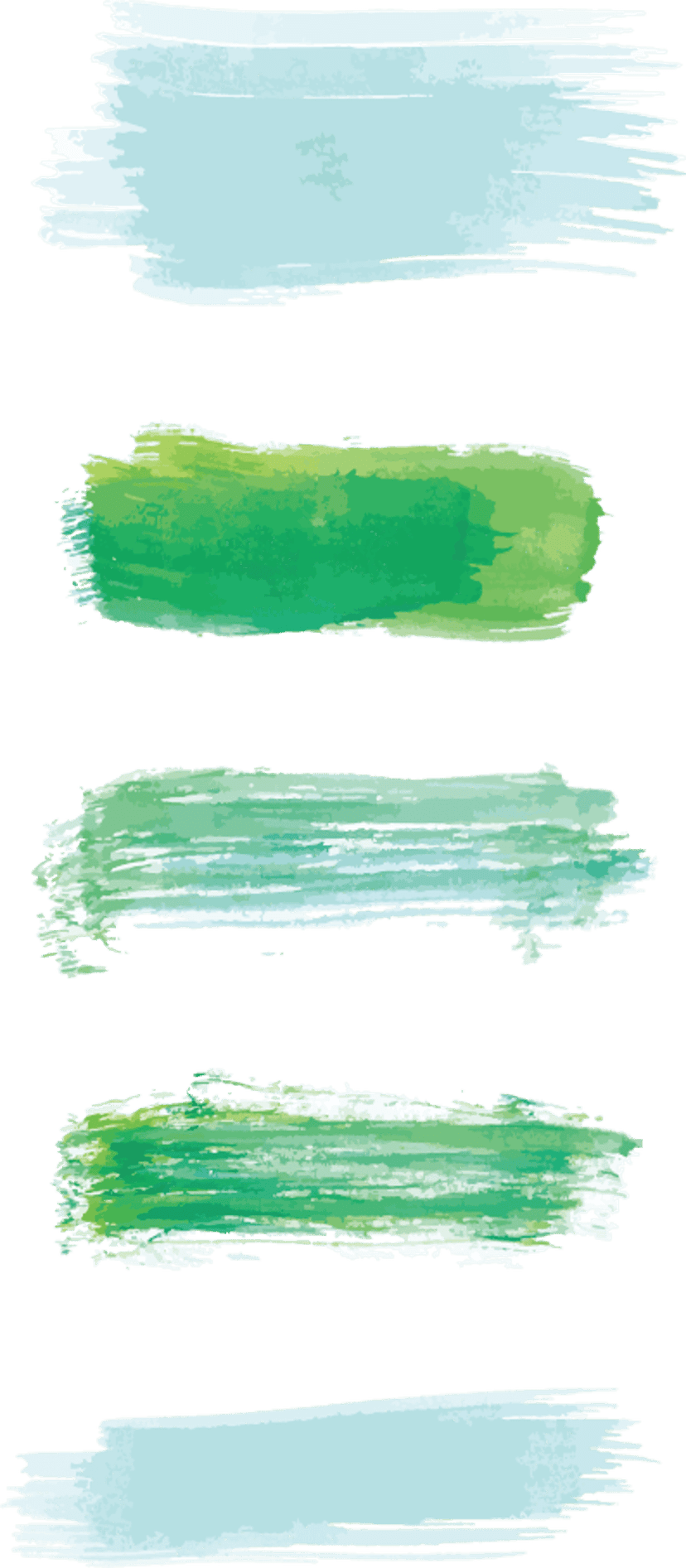 Watercolor brush stroke in teal and green displays organic leaf patterns with a granular hand-painted texture.