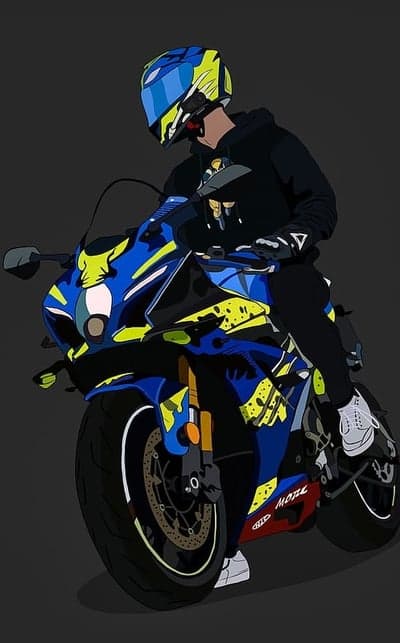 Vibrant Blue and Yellow Sportbike Rider Mobile Wallpaper