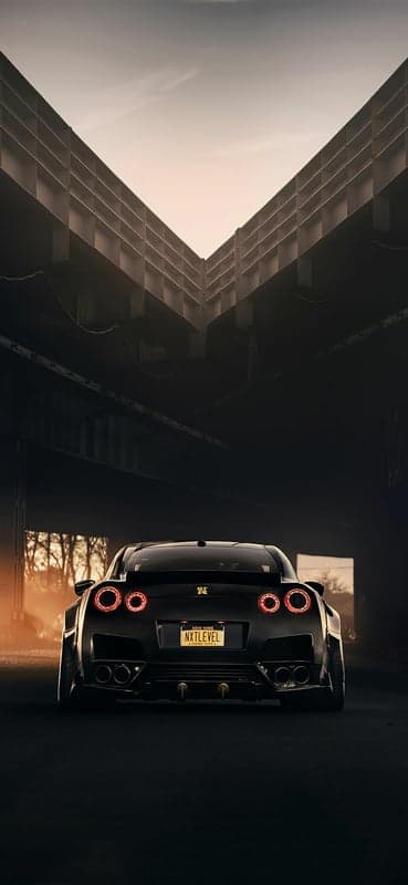 Nissan GT-R R35 Black Sports Car Bridge Mobile Wallpaper
