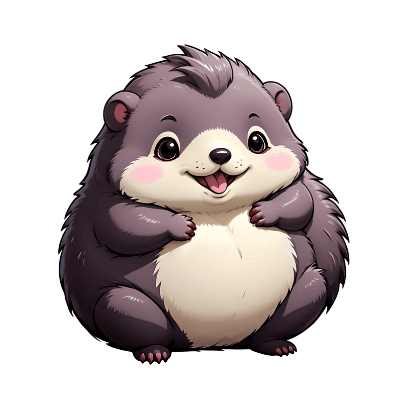 Purple hedgehog sticker featuring glossy violet quills and cream belly sits forward within a white die-cut border.