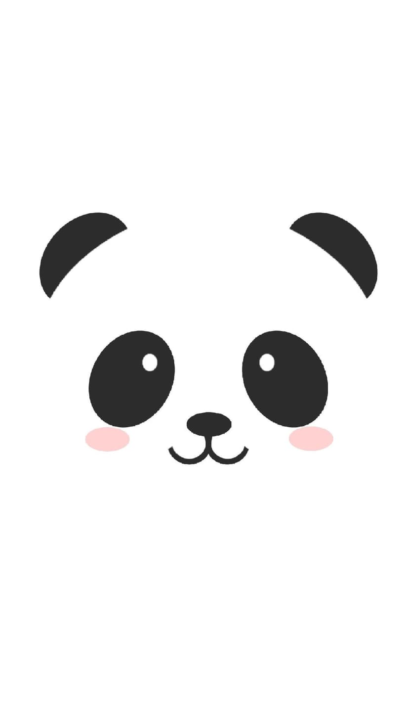 Panda face with large black eyes, pink blush, and a smiling mouth centered on a plain white background.
