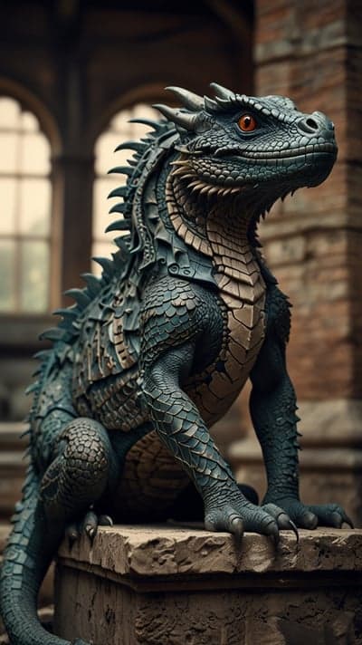 Intricate Dragon Sculpture in Ancient Courtyard