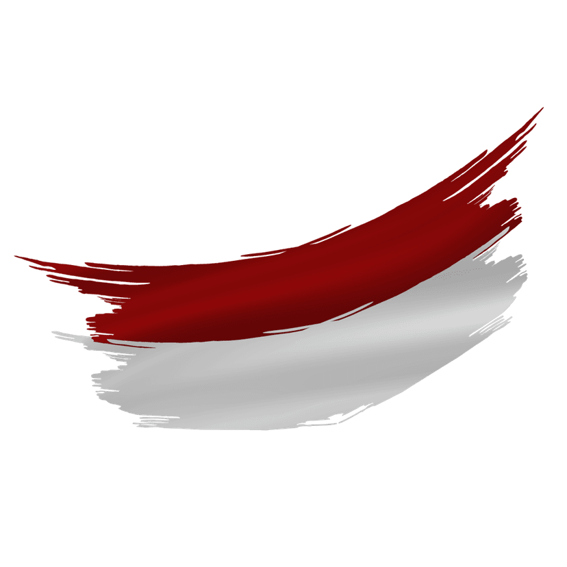 Indonesia flag brush illustration rendered with thick red and white paint strokes on a transparent background.