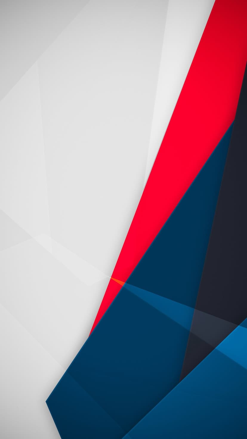 Red and blue overlapping geometric shapes with sharp lines and subtle white patterns on a light gray background.