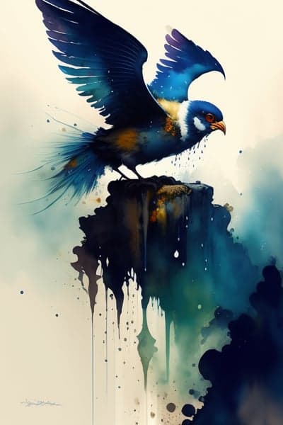 Vibrant Watercolor Blue Bird Flight Mobile Background