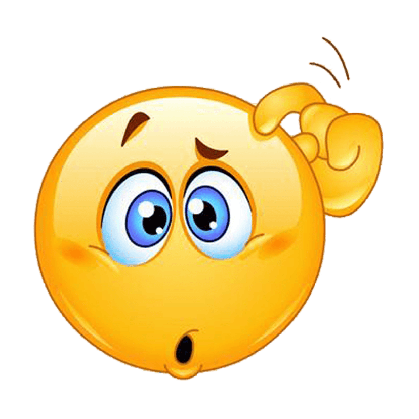 Confused yellow emoji scratching its head with a skeptical expression and a 3d glossy texture on transparency.