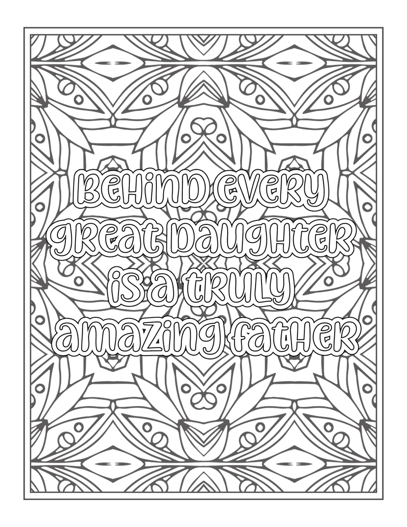 Father daughter quote in white hand-lettered script typography centered on a dark floral mandala pattern.
