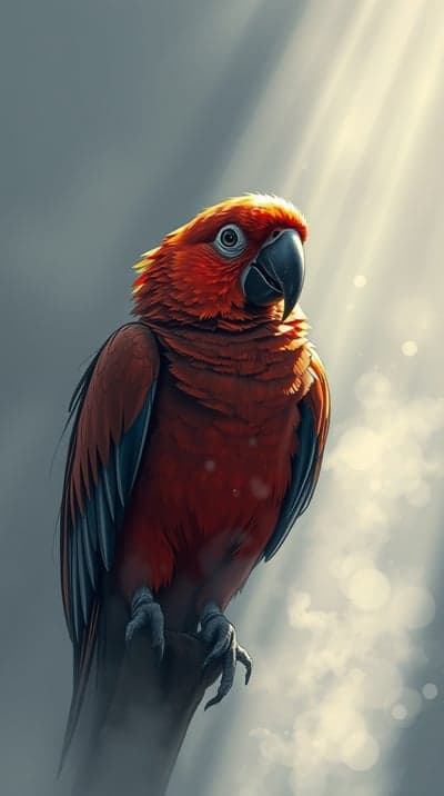 Radiant Scarlet Macaw Parrot Phone Wallpaper in Sunbeams