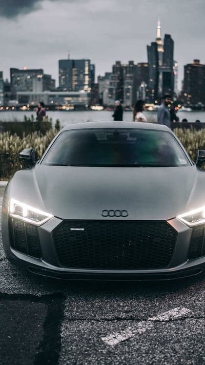 Audi R8 Front View Urban Cityscape Phone Wallpaper