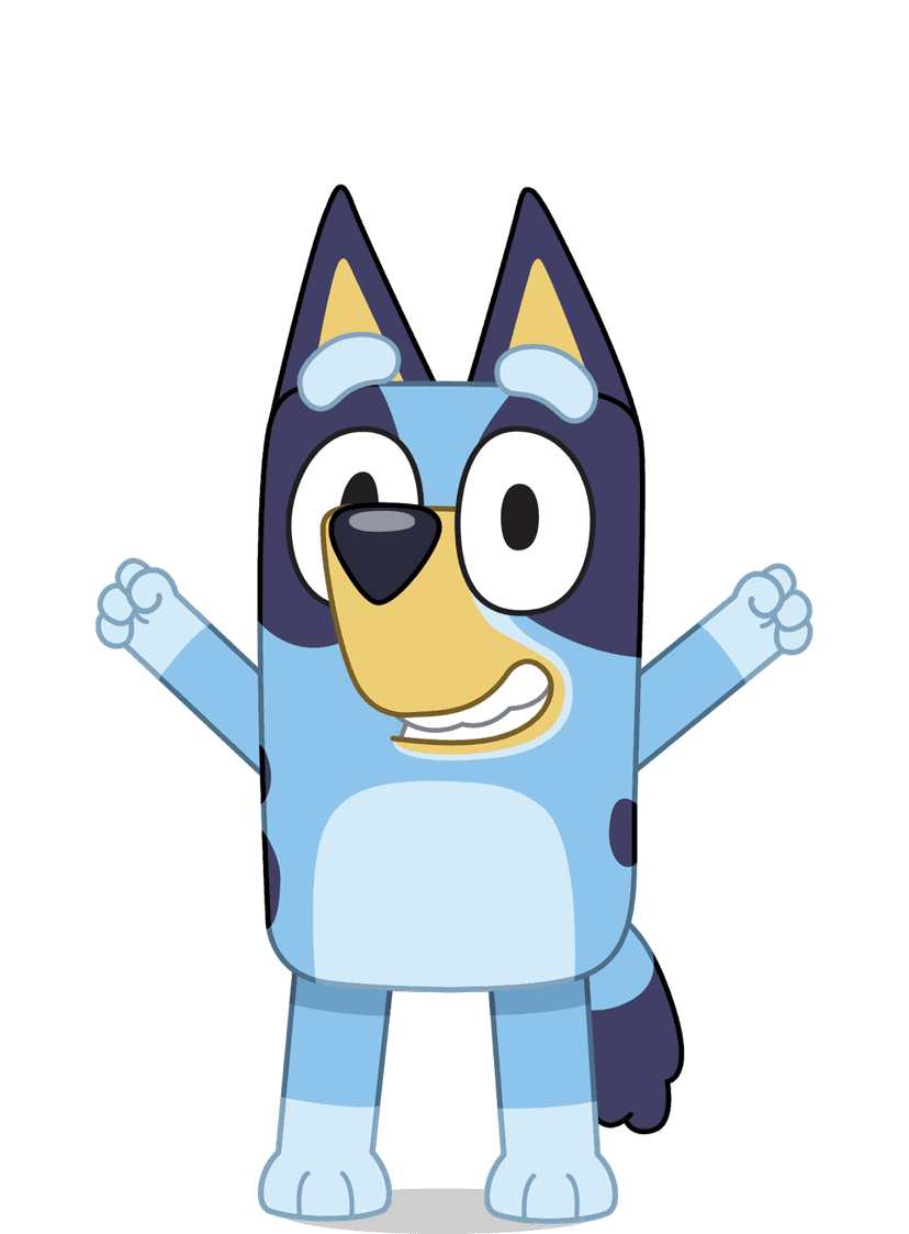 Blue cartoon dog character standing upright against a transparent background featuring clean vector outlines.