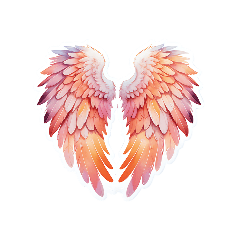 Angel wings illustration featuring a symmetrical pastel gradient and layered feather textures with a white border.