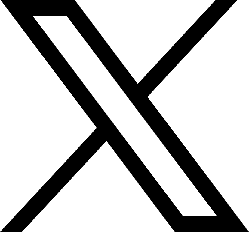 X social logo rendered as a bold black cross with sharp corners and clean intersecting white lines.