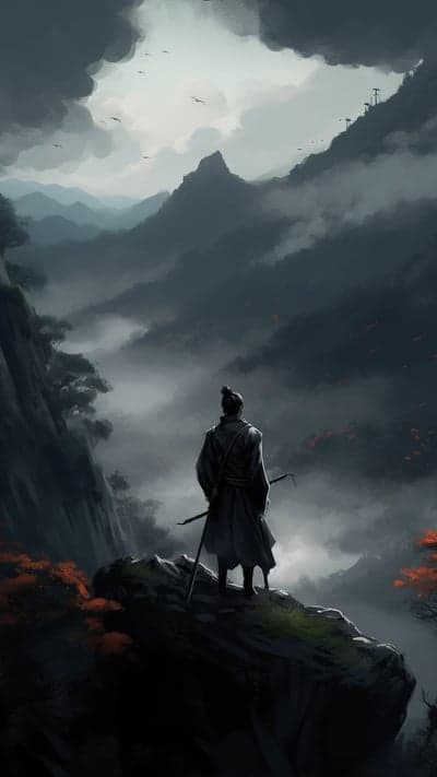 Ronin Warrior Misty Mountain Peak Phone Wallpaper
