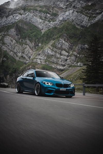 Blue BMW M2 Performance Coupe Alpine Road Phone Wallpaper
