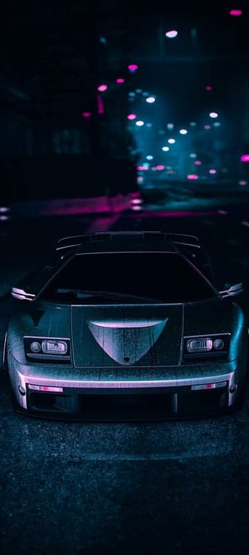 Cyberpunk Car in Neon City Rain at Night