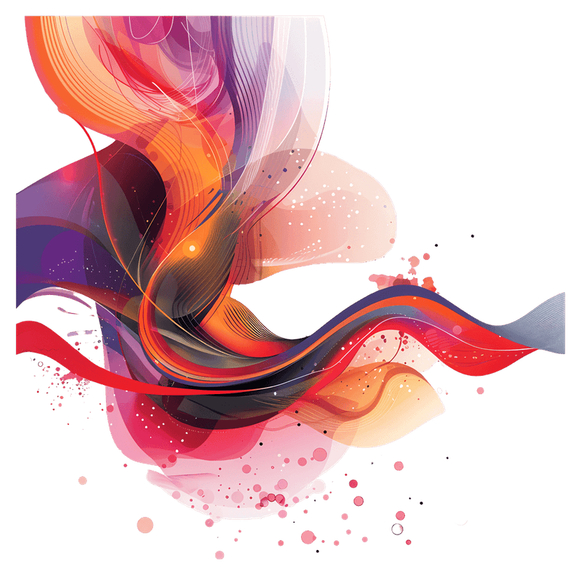 Abstract swirl fluid waves featuring vibrant gradient transitions and smooth liquid motion on a transparent base.